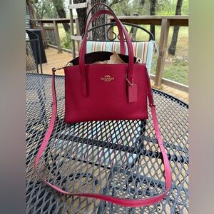 Coach Red/Pink Pebble Leather Charlie Carryall Bag